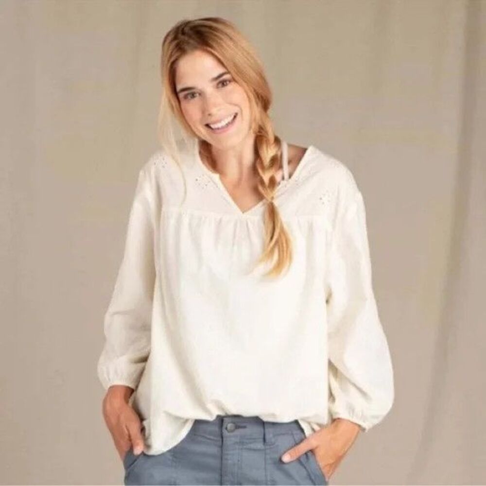 Toad&Co Cream V-Neck Eyelet Peasant Blouse